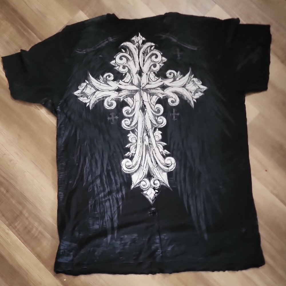 Xtreme Couture by Affliction Black Cross Graphic Tee Y2K - Picture 6 of 7